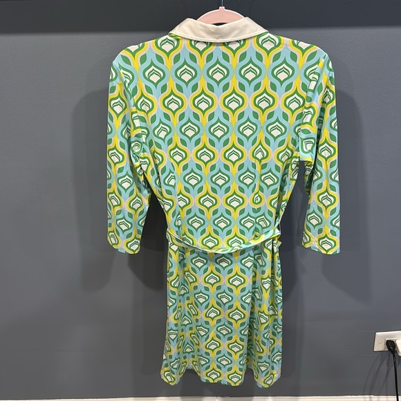 J McLaughlin Size M Retro Print Collared Tie Waist Catalina Cloth Dress - Picture 7 of 8